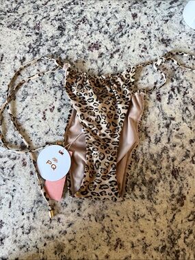 PQ Swim Leopard Print Tie-Side Bikini Bottoms in Tan & Black